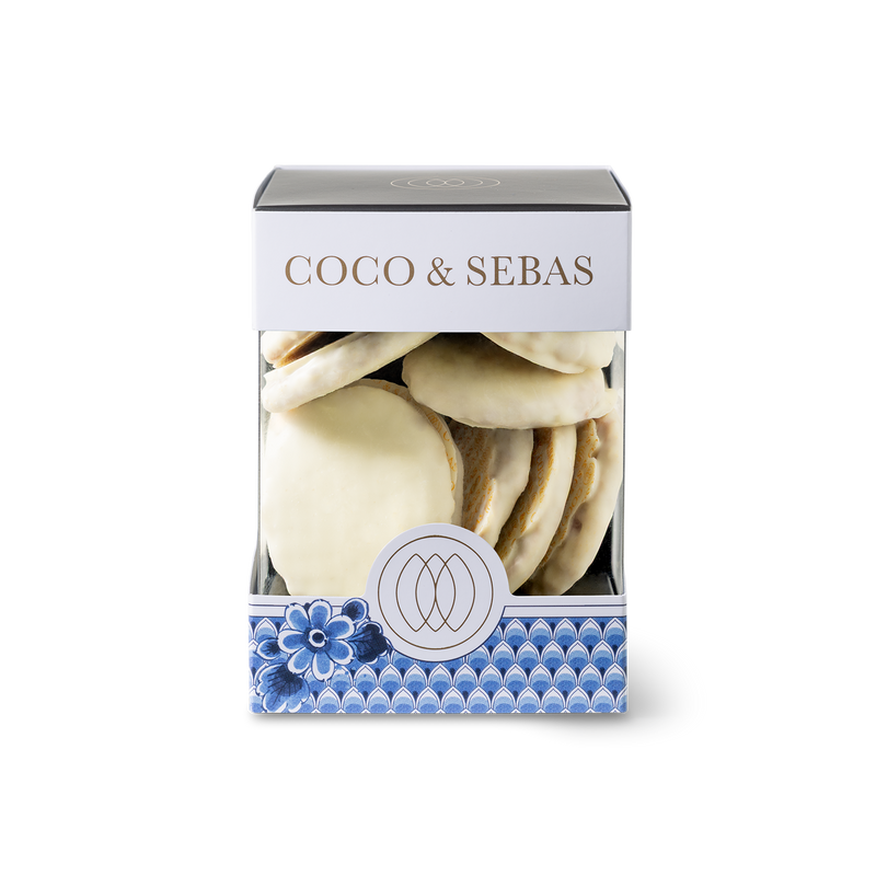 Dutch Stroopwafels witte chocoalde 200 gram Delfts Blauw