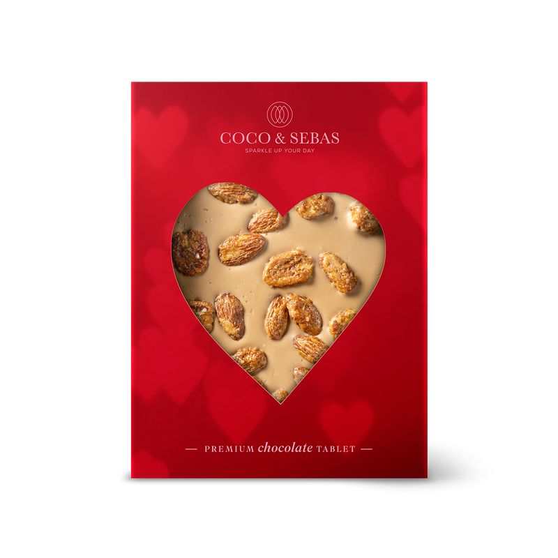 Valentijn plak - Karamel chocolade Pecan Amandel Zeezout