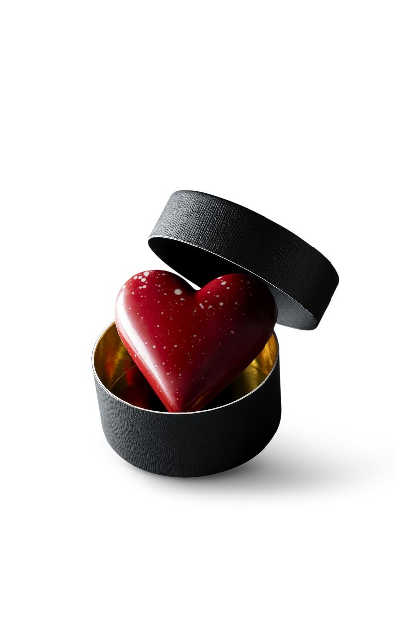 Hartje melkchocolade in rond doosje