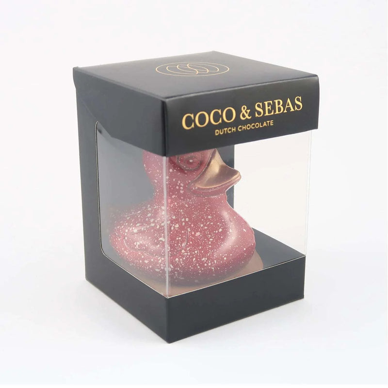 rood eendje van melkchocolade in verpakking
