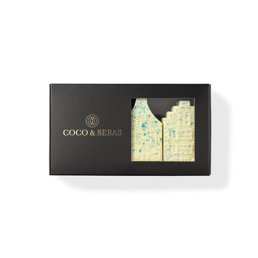 Miniature houses Delfts Blauw - witte chocolade grachtenpandjes Coco & Sebas chocolade cadeau